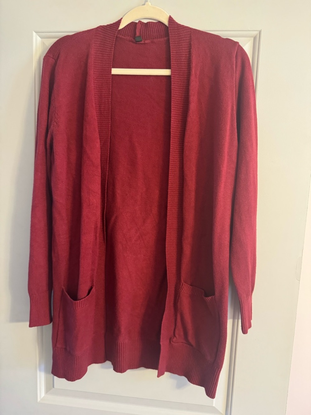 Women's Open Front Long Cardigan Sweater - Red